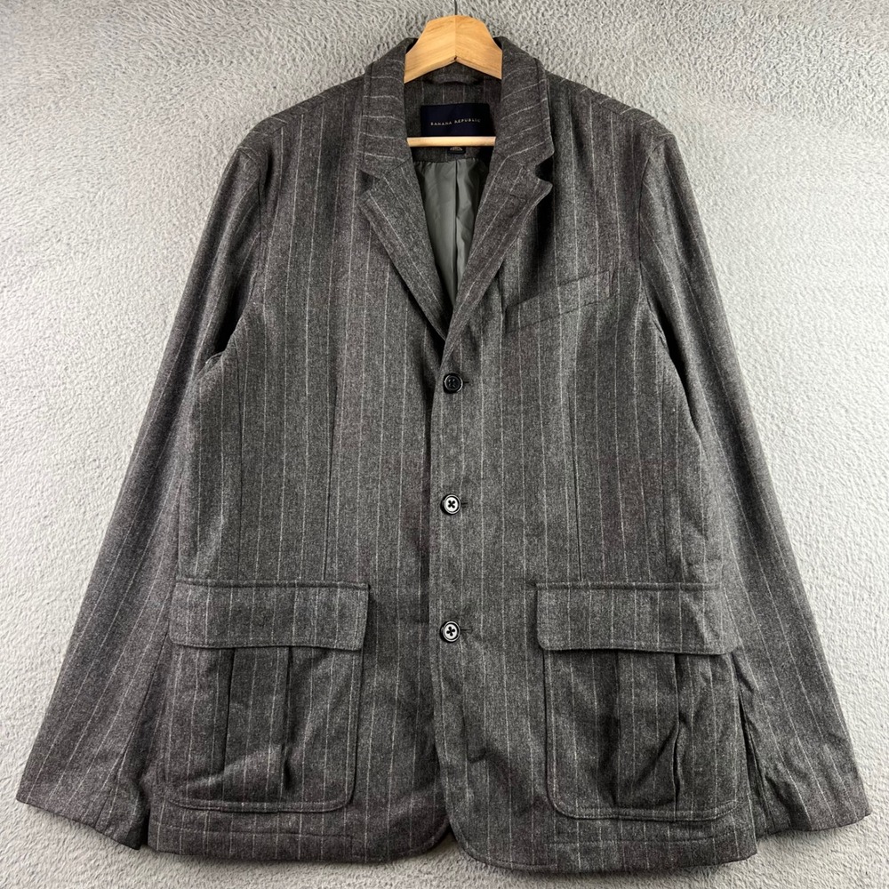 Banana Republic Mens Grey Pinstripe Virgin Wool Blend Padded Field Jacket M